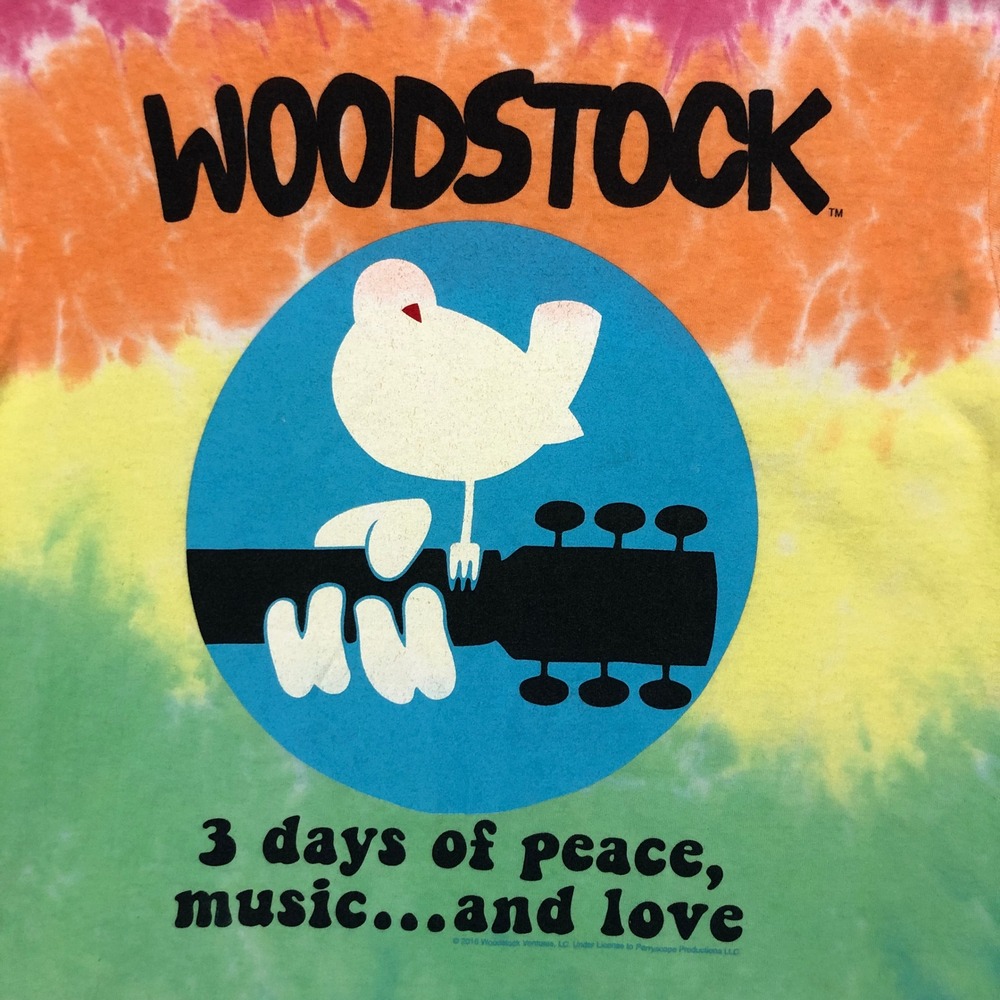 Woodstock Liquid‎ Blue Tie Dye T Shirt Medium Peace Music Love Dove